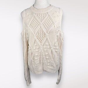 Lucky Brand Cream Open Knit Cold Shoulder Sweater Size Small